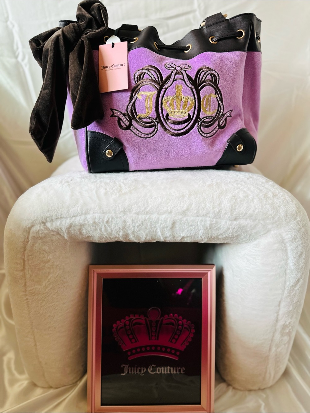 New Juicy Couture Lovers Club Daydreamer Tote Purple Brown Handbag 🍁💜🍂